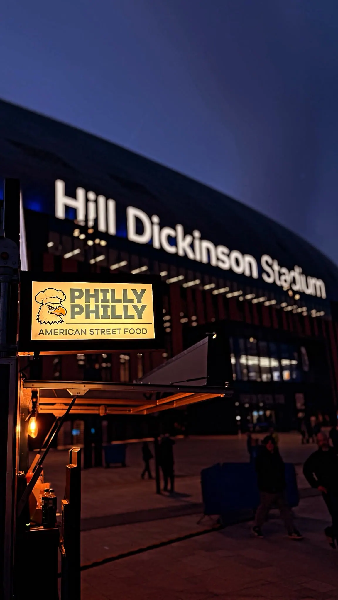 The Philly Philly food truck lit up for evening food service